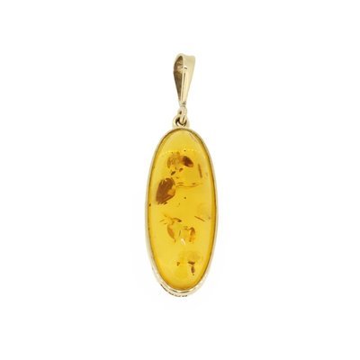 9ct Yellow Gold Amber Oval Handmade Pendant