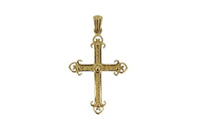 9ct Yellow Gold Ornate Gothic Cross Pendant