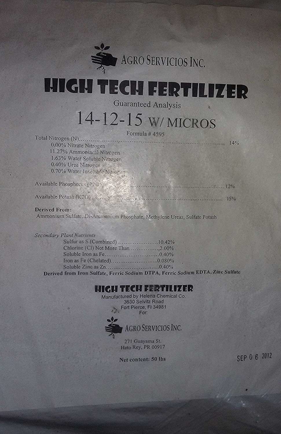 High Tech Fertilizer 14-12-15 (Guaranteed Analysis)
