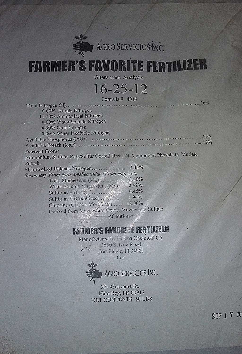 Favourite Fertilizer 16-25-12 (Guaranteed Analysis)