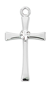 SS CROSS WITH CRYSTAL 18"CH/BX