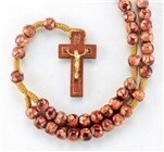 8MM ROUND MARBLEIZED BURGUNDY BEADS ON A CORD WITH WOOD CRUCIFIX ROSARY