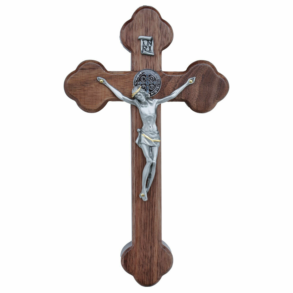 8″ Walnut St. Benedict Budded Wall Crucifix