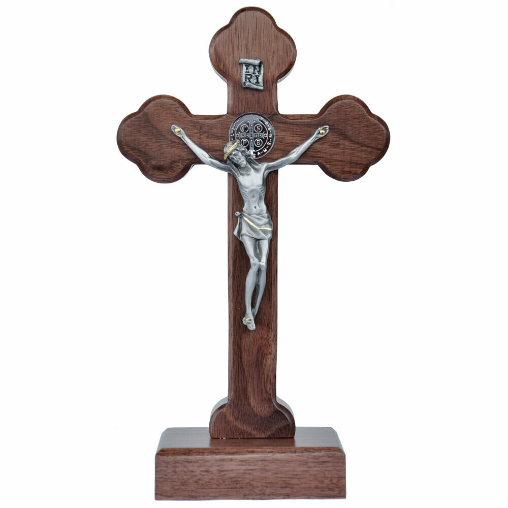 8″ Walnut St. Benedict Budded Standing Crucifix