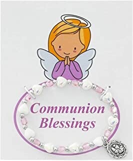 WHITE HEART &amp; PINK STRETCH- FIRST COMMUNION BRACELET