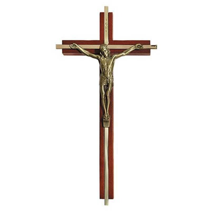 10" Walnut Antique Gold Inlay Crucifix