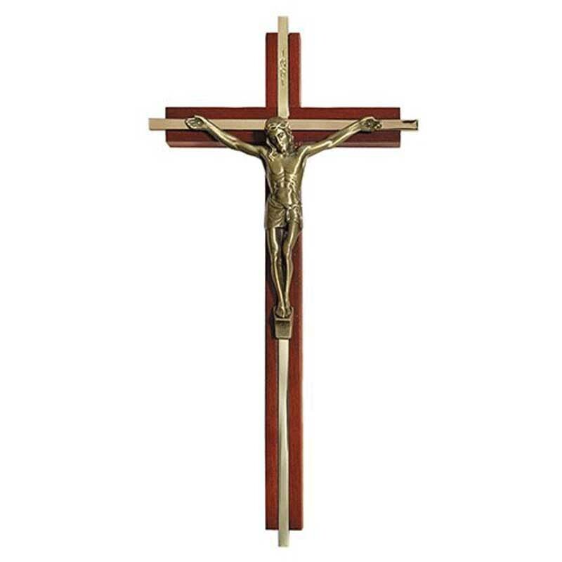 10&quot; Walnut Antique Gold Inlay Crucifix