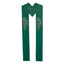 Embroidered Alpha Omega Priest Stole Green