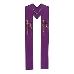 Embroidered Alpha Omega Priest Stole Purple