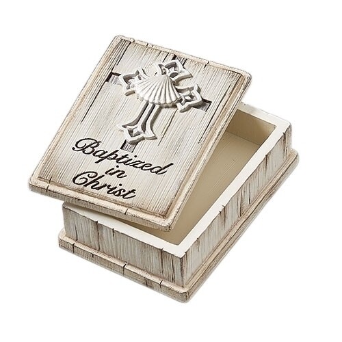 3&quot; DISTRESSED BAPTISM ROSARY KEEPSAKE BOX