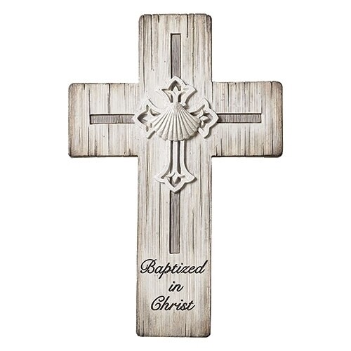8.5&quot;H DISTRESSED BAPTIZED IN CHRIST WALL CROSS