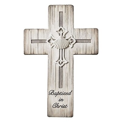 8.5"H DISTRESSED BAPTIZED IN CHRIST WALL CROSS