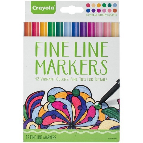 Crayola® Fine Line Markers, Adult Coloring, Vibrant Contemporary Colors, Fine Tips for Details (12 count)