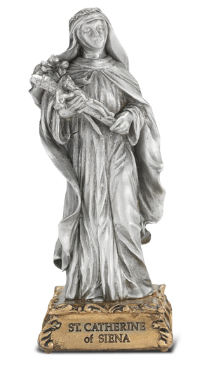 St. Catherine of Siena Pewter Statue on Base 4.5"