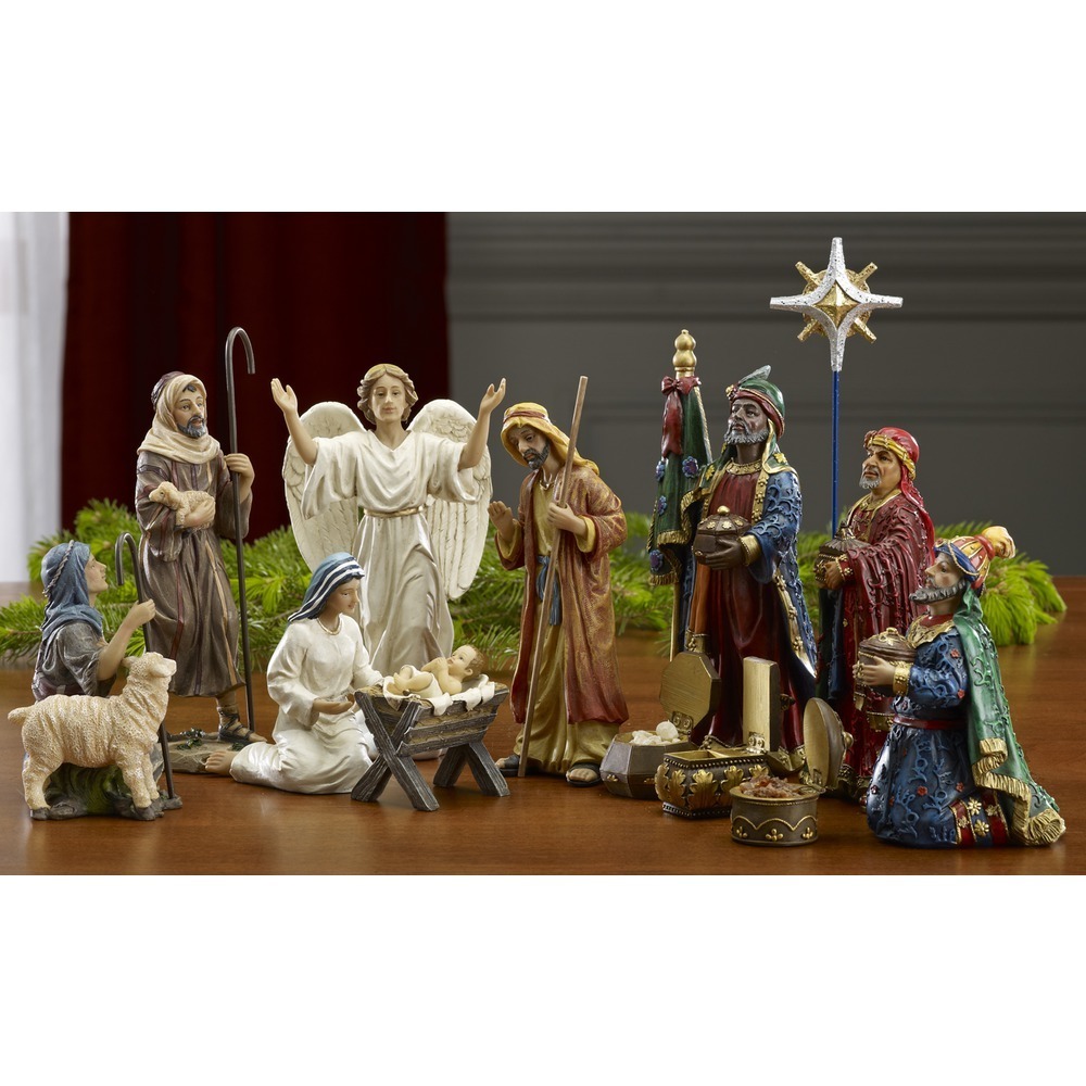 Real Life Nativity: 7" figures - 14 piece set - Real Gold and Authentic Frankincense & Myrrh