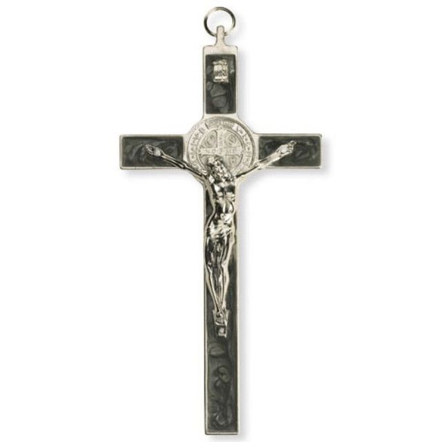 Pearlized Black Wall Crucifix 7.75&quot;