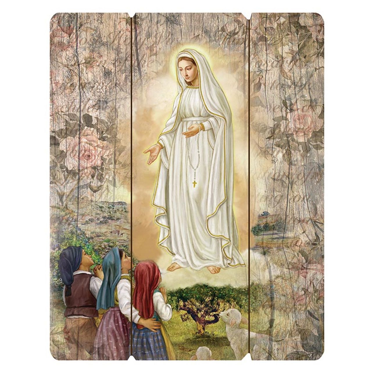 Our Lady of Fatima With Children - Wood Pallet Sign
