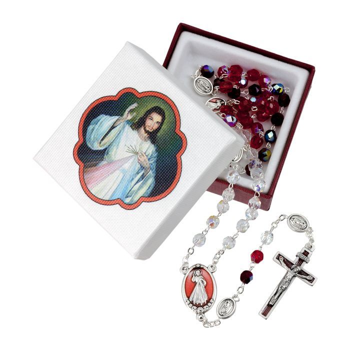 Divine Mercy 6mm Glass Rosary, Boxed