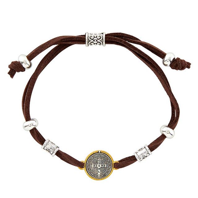 Brown St. Benedict Medal Cord Bracelet