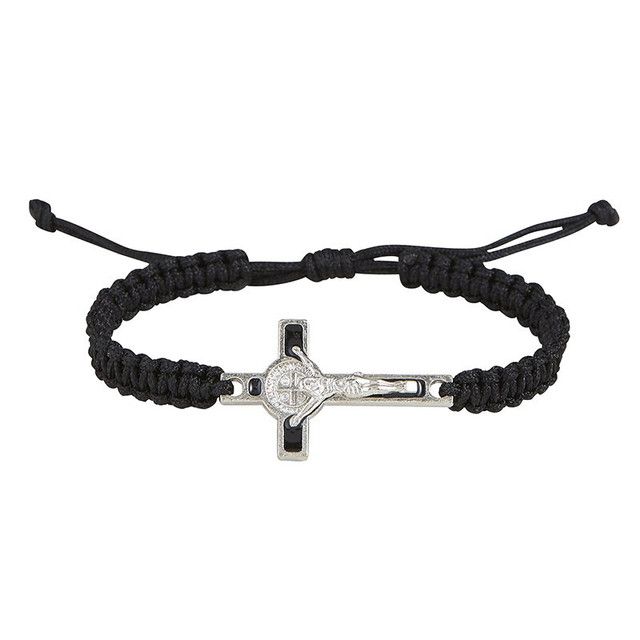 Black St. Benedict Crucifix Macrame Bracelet