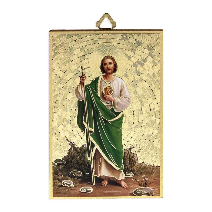 San Judas Gold Foil Mosaico Placa de Madera Saint Jude 4&quot;x6&quot;