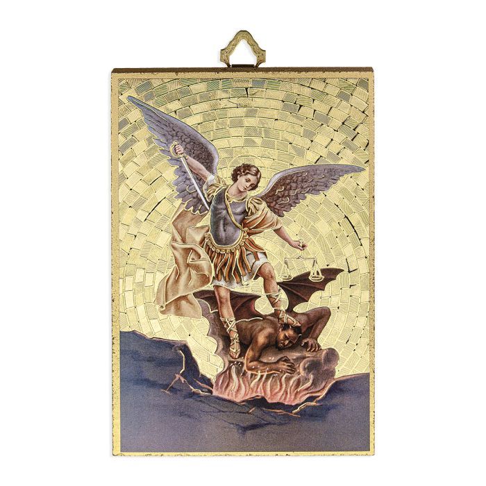San Miguel Arcangel Placa Gold Foil Saint Michael Mosaic