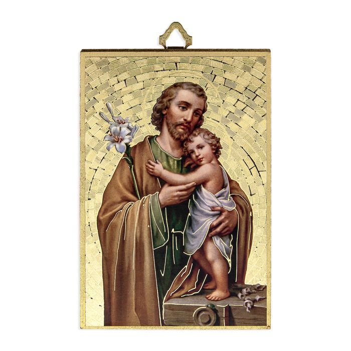 San Jose Placa de Madera Gold Foil Saint Joseph Mosaic