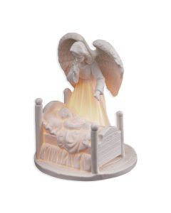 White Porcelain Bisque Guardian Angel with Baby Night Light