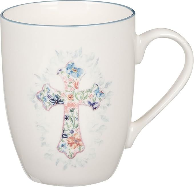 Blue Floral Cross Coffee Mug
