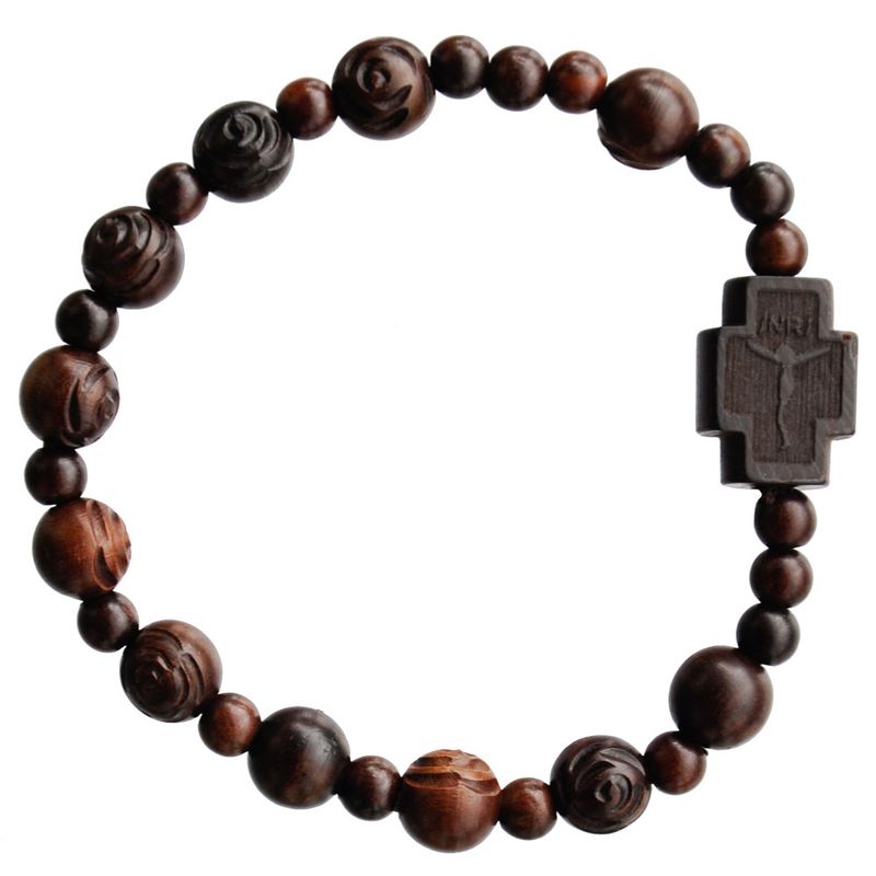 Rose Carved Jujube Wood Rosary Bracelet - 8mm Beads