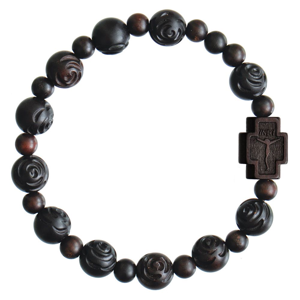 Rose Carved Jujube Wood Rosary Bracelet