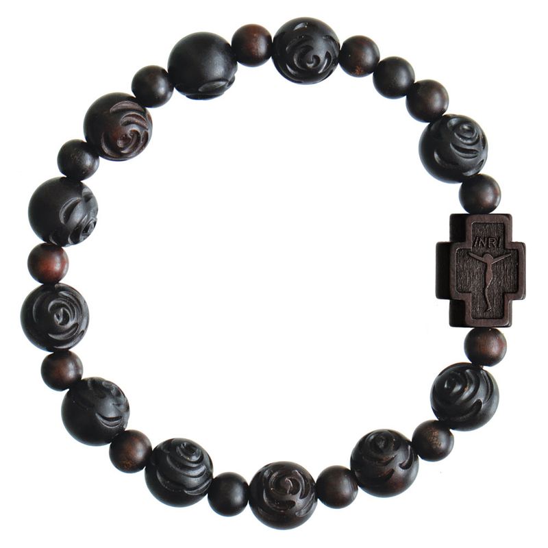 Rose Carved Jujube Wood Rosary Bracelet