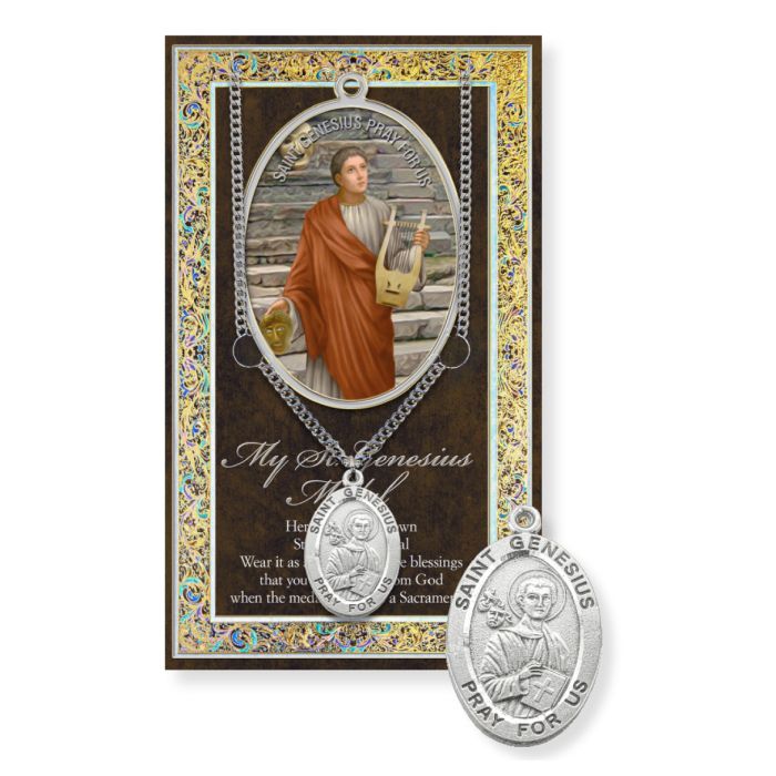 Saint Genesius Medal Chain - With Biography and picture folder