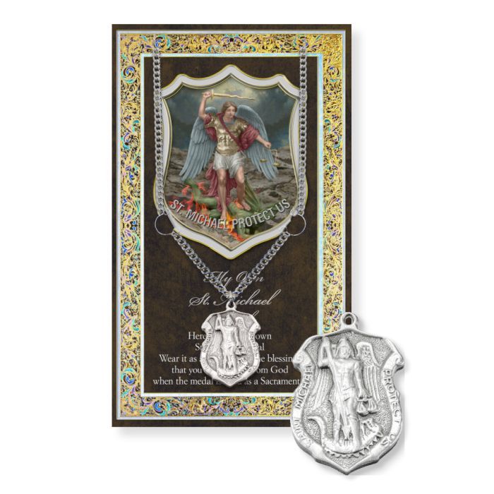 Saint Michael Police Shield Genuine Pewter Medal