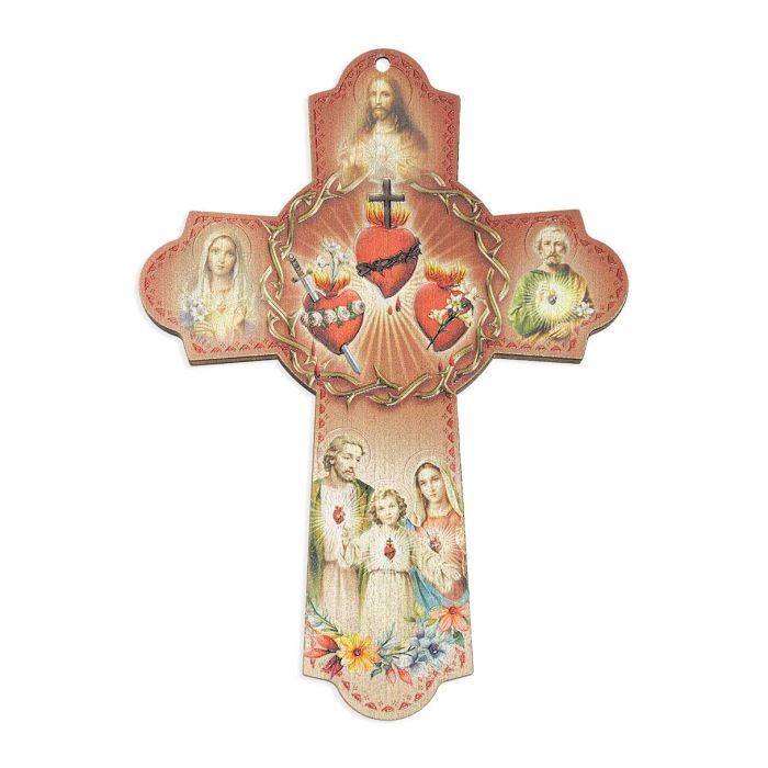 Holy Family Hearts Wooden Wall Cross