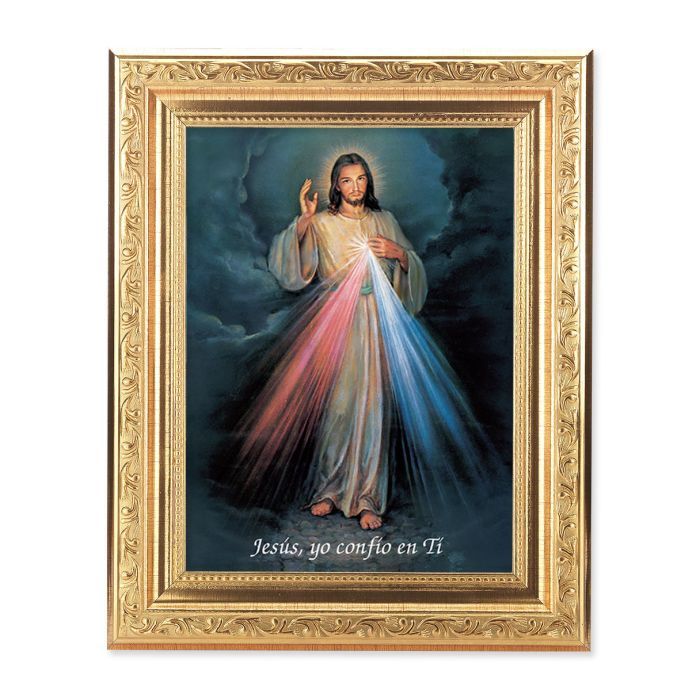 8 1/4&quot; x 10 1/4&quot; Gold Ornate Frame with a 6&quot; x 8&quot; Divine Mercy Spanish Print