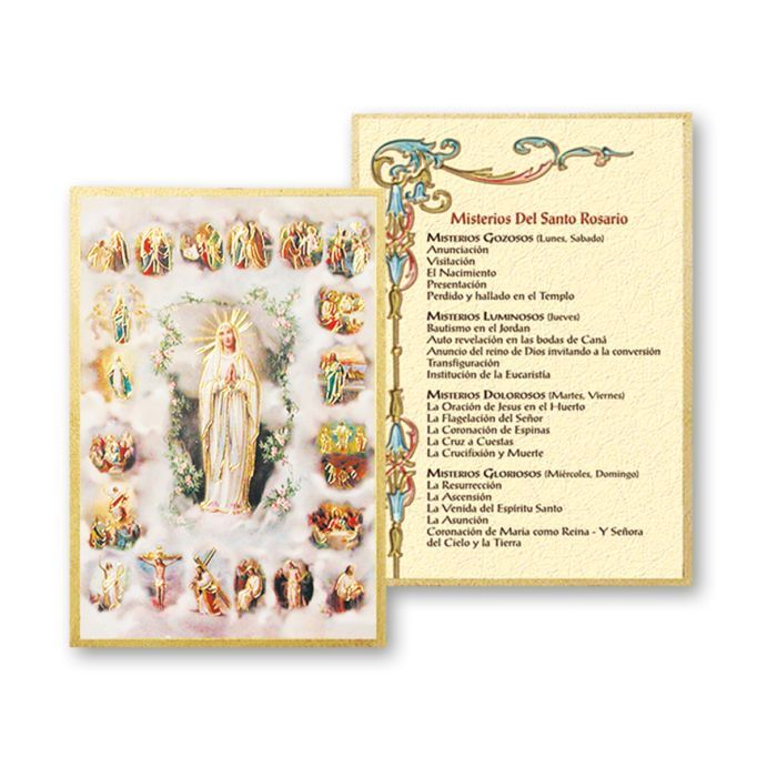 4&quot; x 6&quot; Gold Foil Mysteries of the Rosary Mosaic Plaque in Spanish