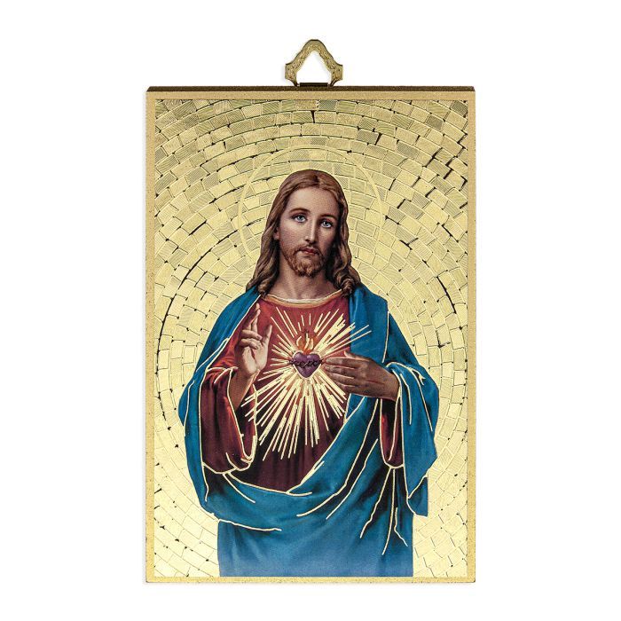 4&quot; x 6&quot; Gold Foil Sacred Heart of Jesus Mosaic Plaque
