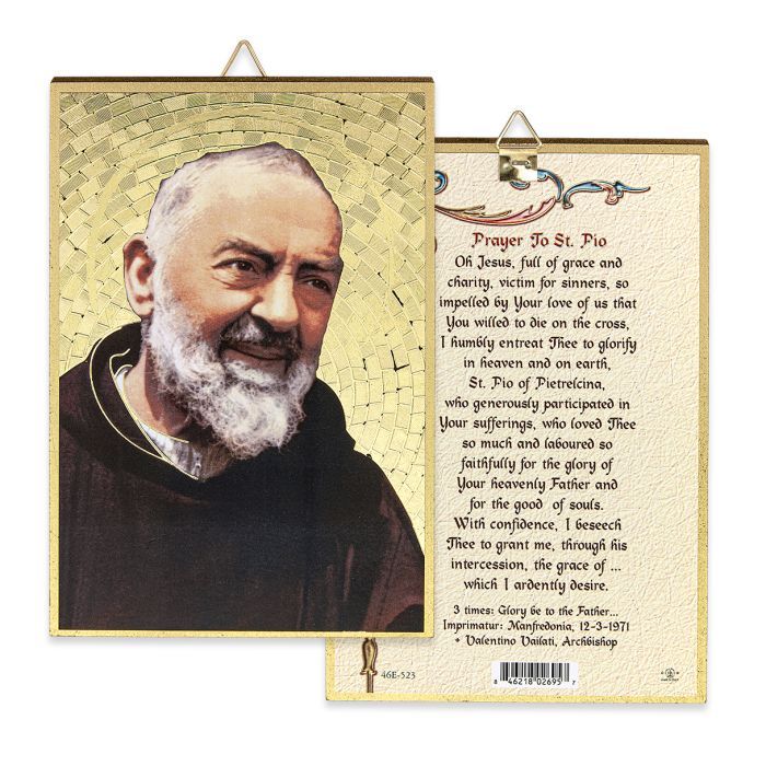 4&quot; x 6&quot; Gold Foil Saint Pio Mosaic Plaque