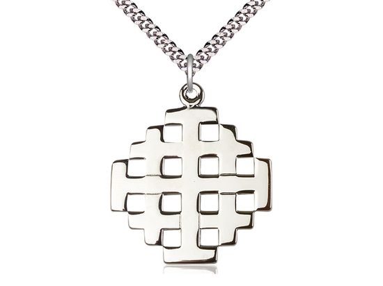 Jerusalem Cross 24 inch Light Rhodium Heavy Curb Chain