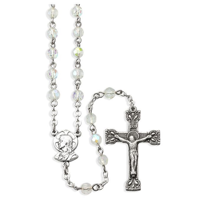 Crystal Aurora Borealis Bead Rosary, Boxed