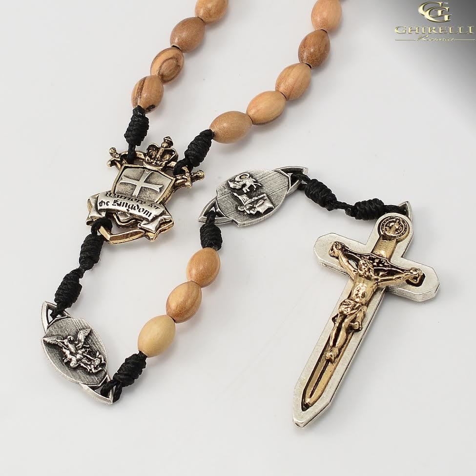 Paracord Warrior's Rosary with Olivewood Beads and Two Tone Medals