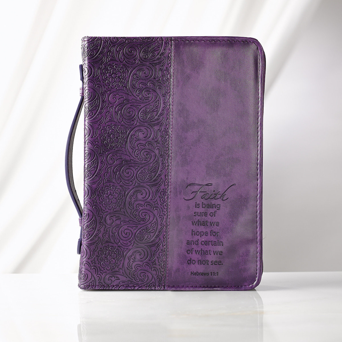 "Faith" LuxLeather Bible Case in Purple (Medium)