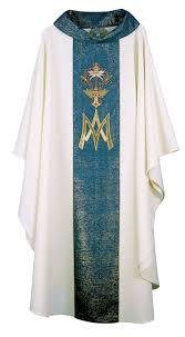 Blessed Mother Hand Embroidered Cream & Blue Chasuble
