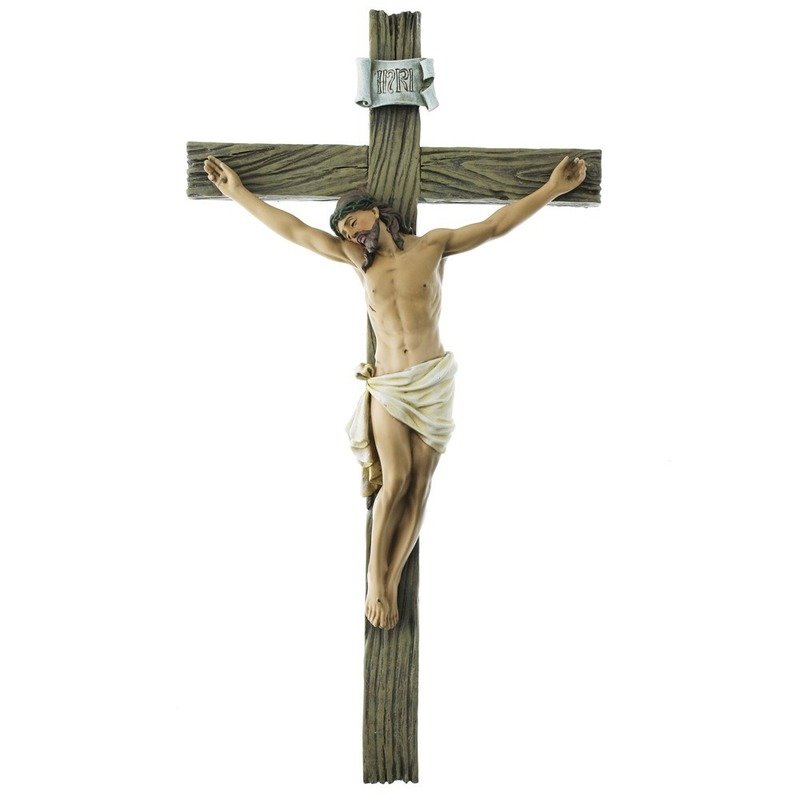13.75&quot; Wood-Like Renaissance Collection Resin Crucifix
