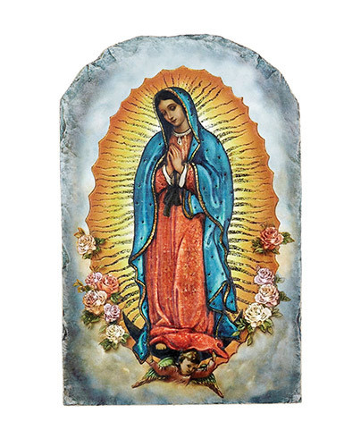 8.5" Our Lady of Guadalupe Arched Tile Plaque With Stand