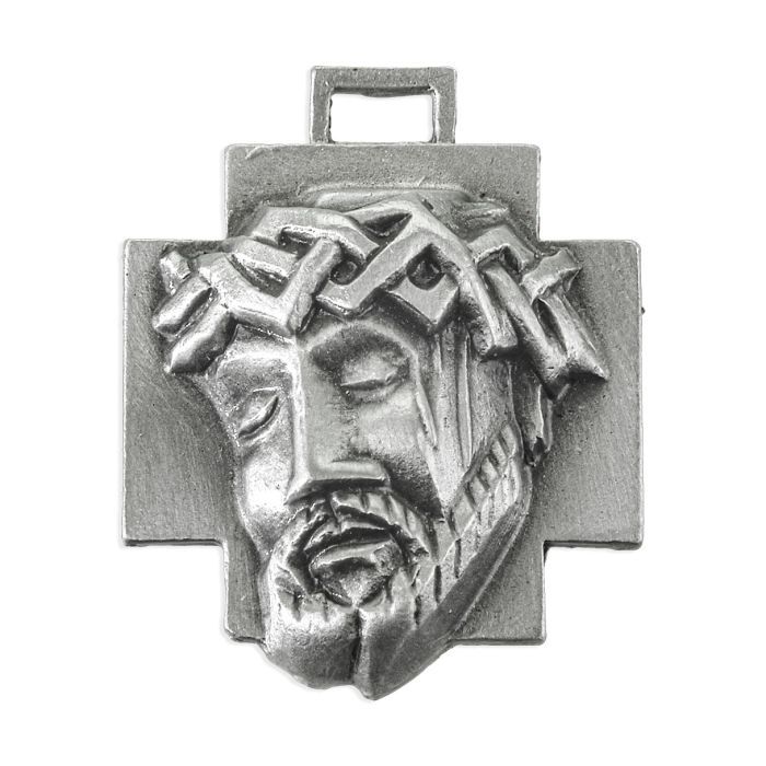 Head of Christ Genuine Pewter Medal on a 24" Chain, Boxed