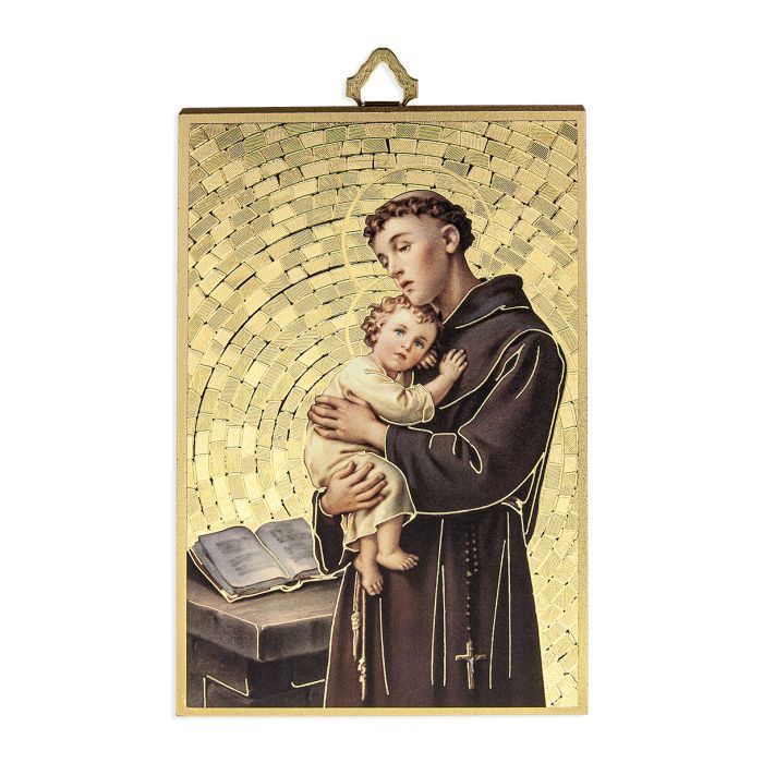 San Antonio Gold Foil Mosaic Placa de Madera St Anthony 4"x6"