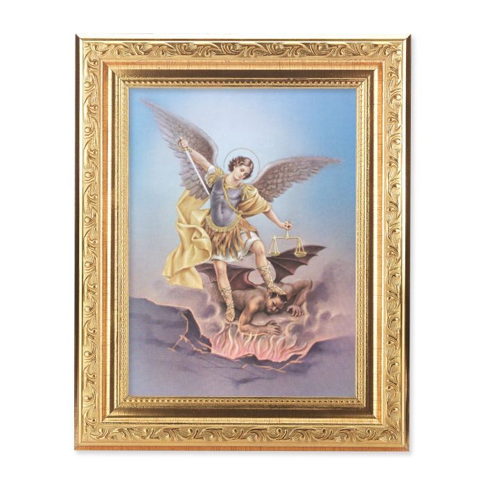 8 1/4" x 10 1/4" Gold Ornate Frame with a 6" x 8" Saint Michael Print