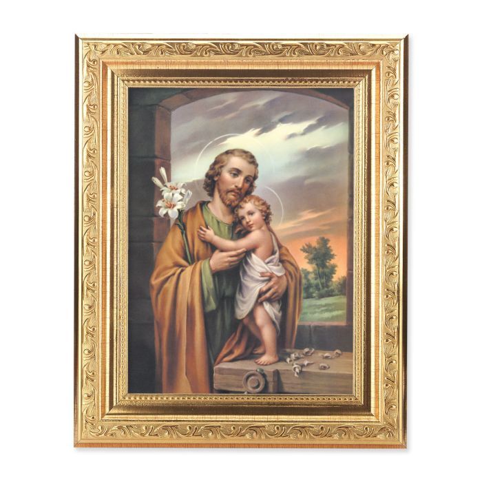 8 1/4" x 10 1/4" Gold Ornate Frame with a 6" x 8" Saint Joseph Print